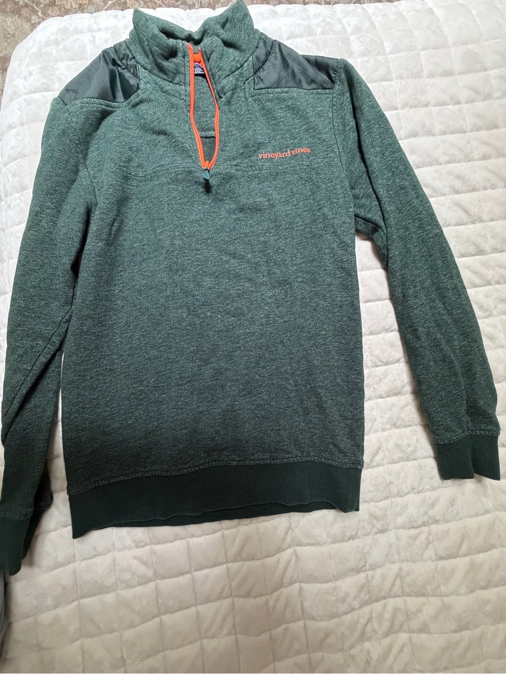 Vineyard Vines Men’s Forest Green Quarter-Zip with Orange Trim